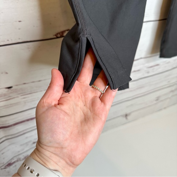 Lucy | Dark Gray Cropped Side Slit Relaxed Fit Leggings - Picture 3 of 8